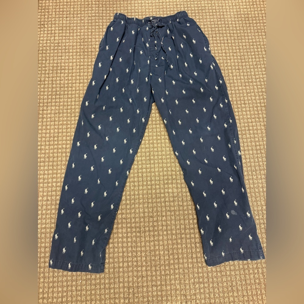 Ralph Lauren Navy Blue Sleepwear with White Ponies Pattern Sz M